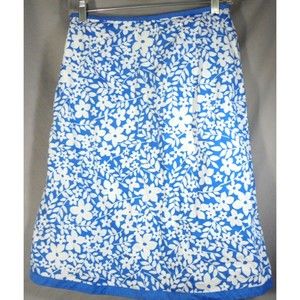 LL Bean Womens 4 Skirt Blue White Floral Cotton A line Knee Length Spring Summer